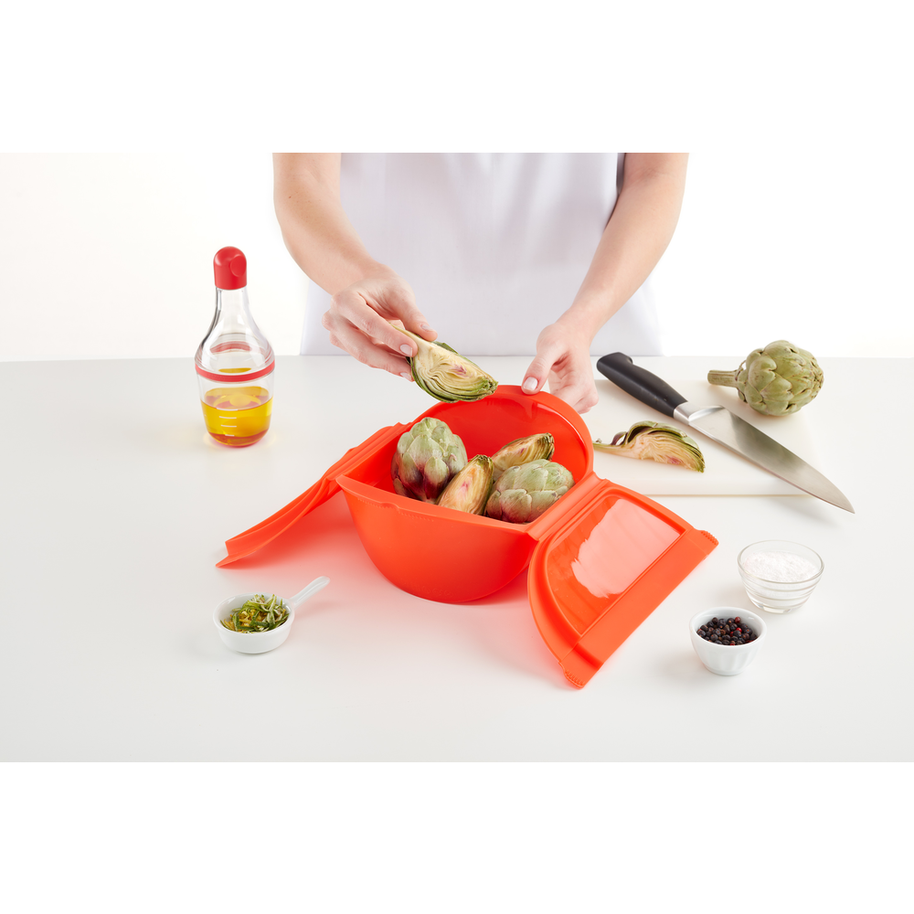 Deep Microwave Steam Cooker, 3-4 p, Red