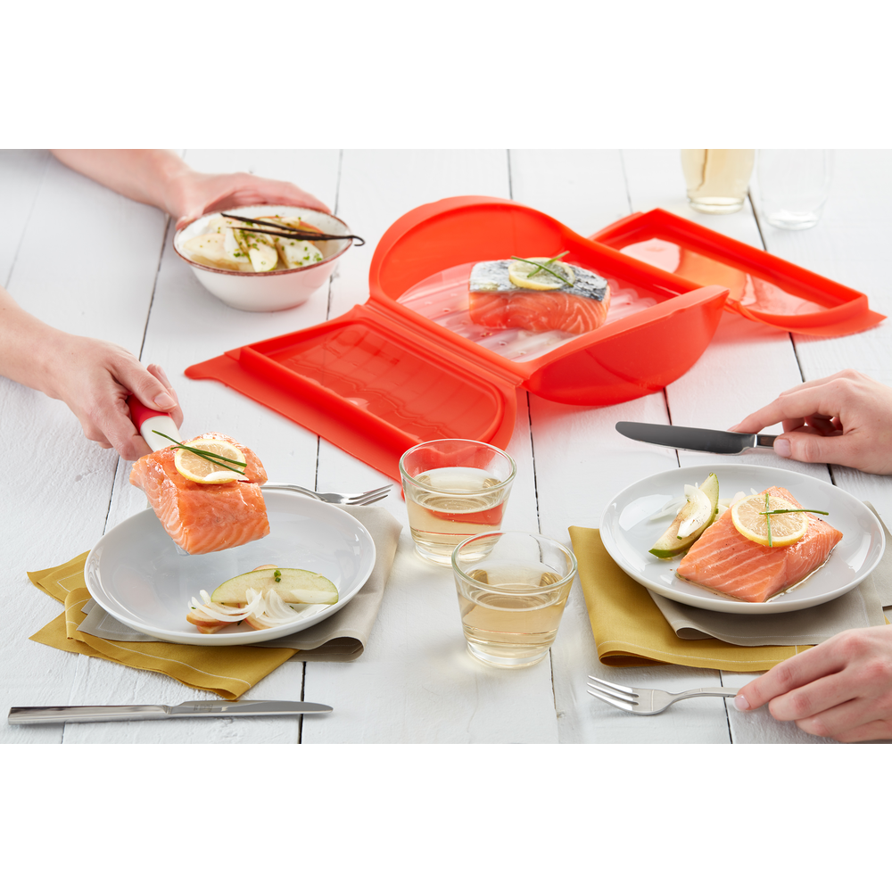 Microwave Steam Cooker with Tray, 3-4 p, Red